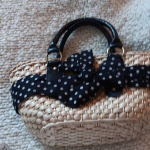 Purse, natural with leather handles